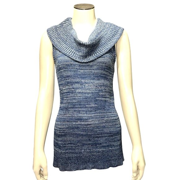 Chicos Blue Metallic Cowl Neck Sleeveless Dressy Tunic Tank Top Sweater Size 0 - Picture 1 of 10